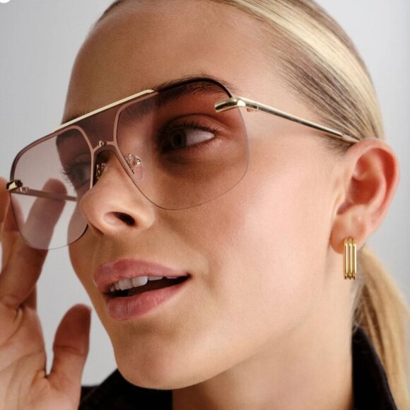AIRE Venatici Bright Gold Rimless Aviator Sunglasses Gradient Lens NWOT main image 5